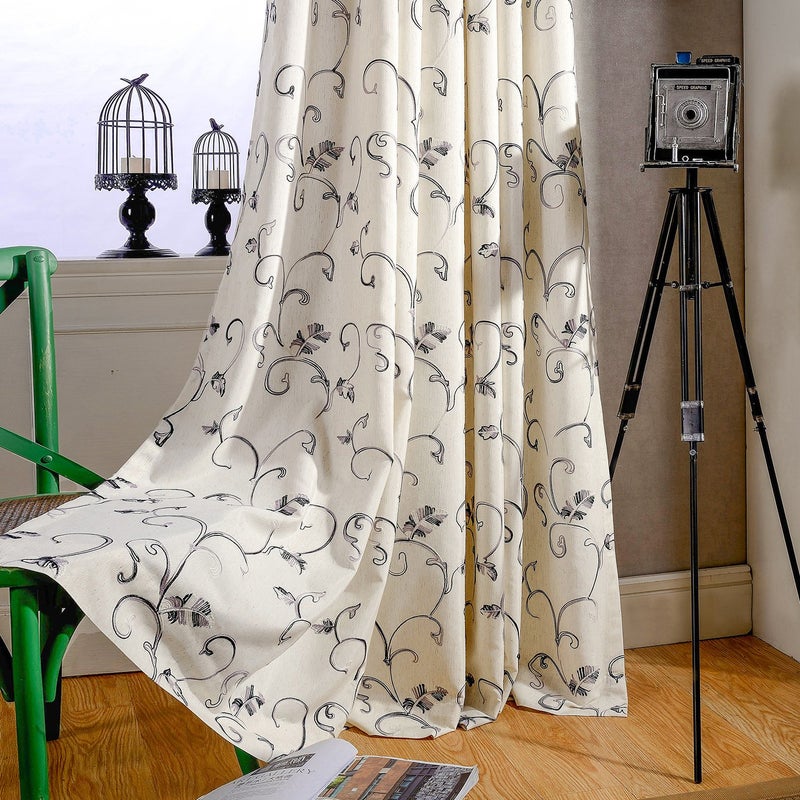 VOGOL 2 Panels Ultra Sleep Vines Embroidered Curtains 84 inches Long, Window Curtain Panels for Living Room & Bedroom, 52 x 84 Inch, Grey - Image 1